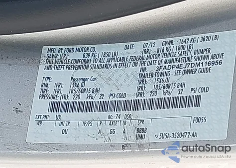 2013 Ford Fiesta Se from USA, damaged, VIN 3FADP4EJ7DM116956